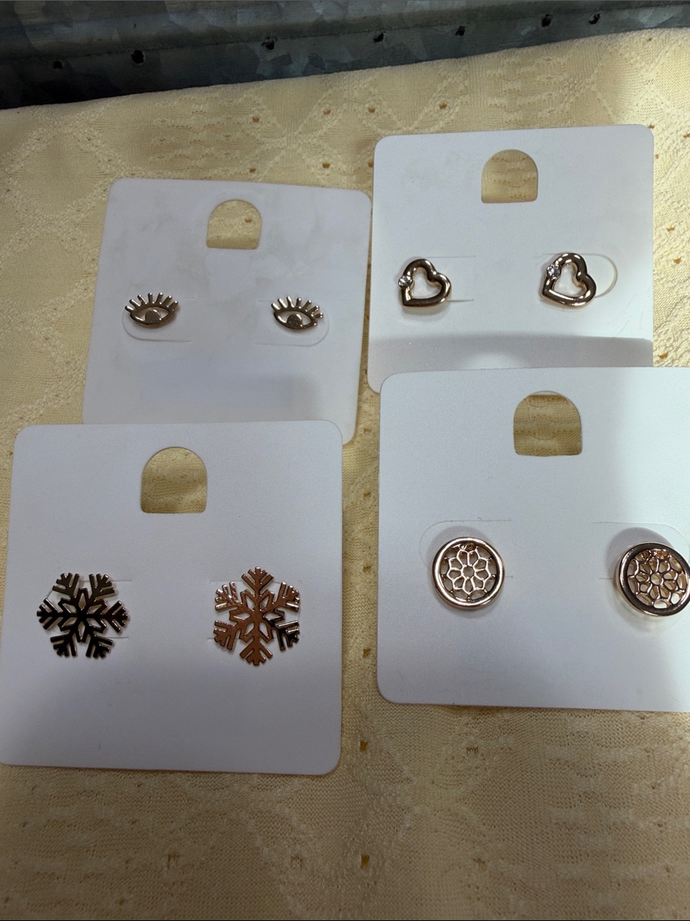 Women's Gold tone Stud Earring Set - 4 Pairs